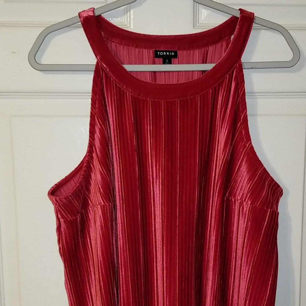 Red Velvet Pleated Goddess Tank